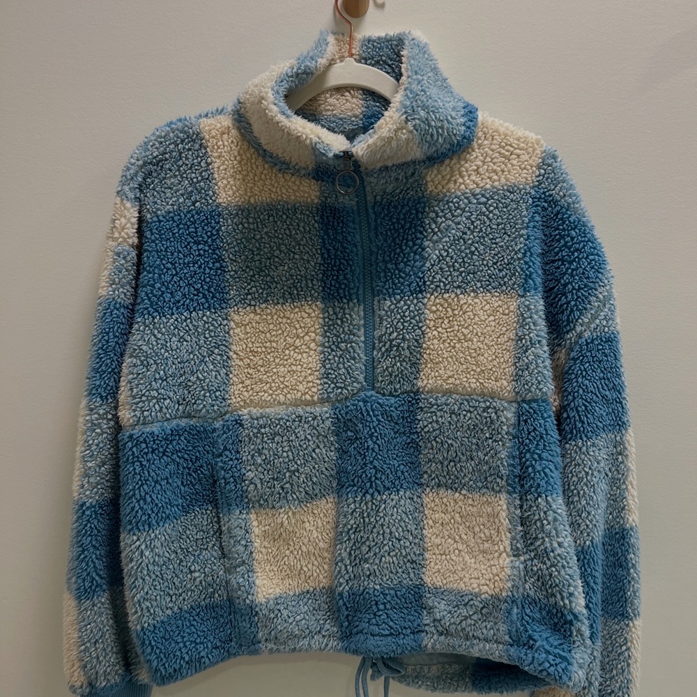 Billabong Blue and Cream Plaid Women's Sweater